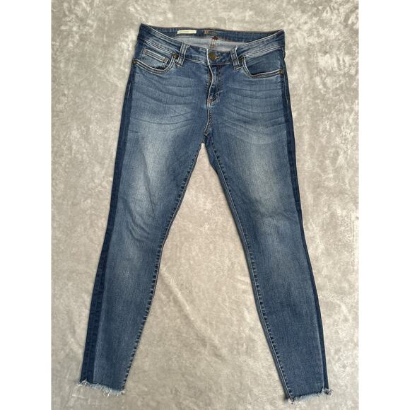 Kut From The Kloth Blue Jeans Womens 6 Ankle Skinny Dark Denim Stripe Frayed Hem - Picture 1 of 9